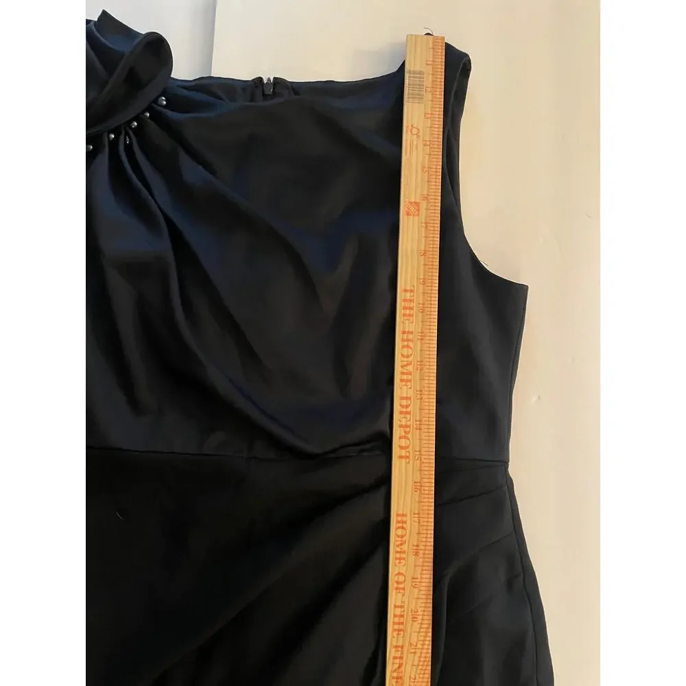 Adrianna Papell Black Shoulder Dress Structural Ruffle Beaded Bodice - Picture 7 of 8